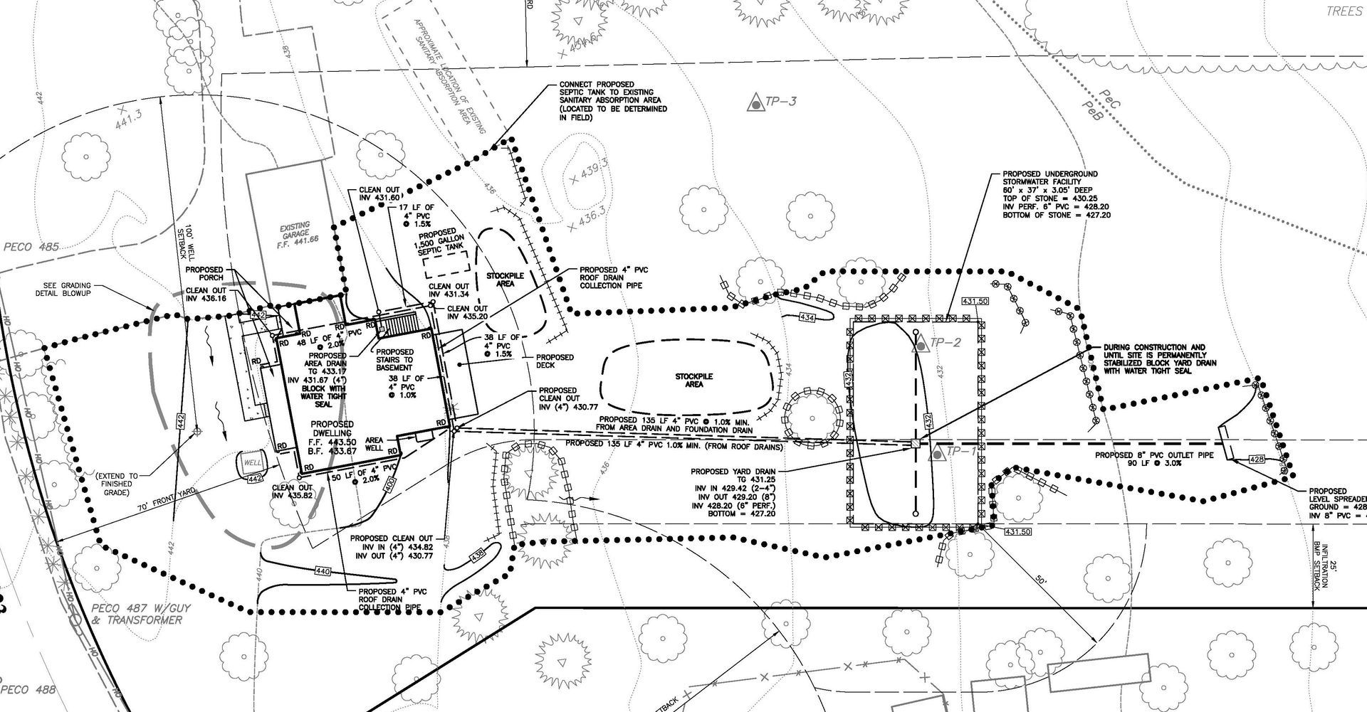 A black and white drawing of a house on a map