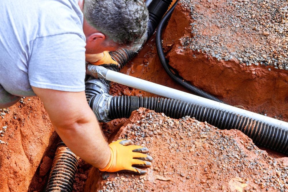 A man is working in the dirt with a vacuum hose.