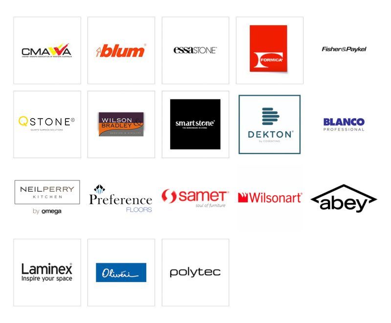 A collage of logos for different companies on a white background.