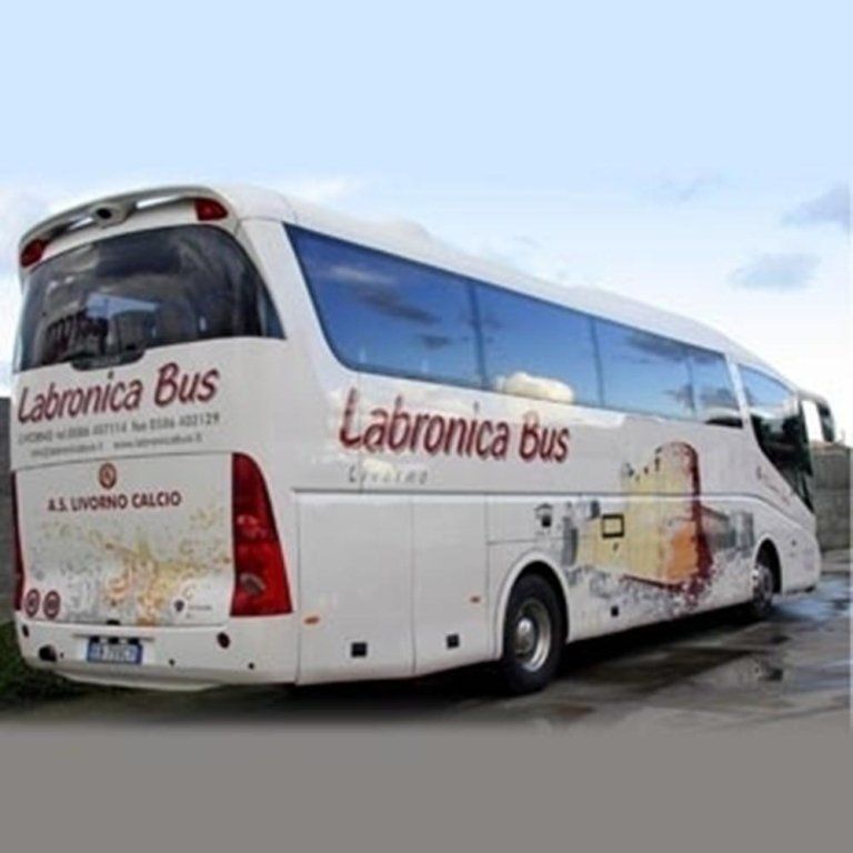 Disegno dāun castello di colore giallo e arancio nel laterale del Pullman