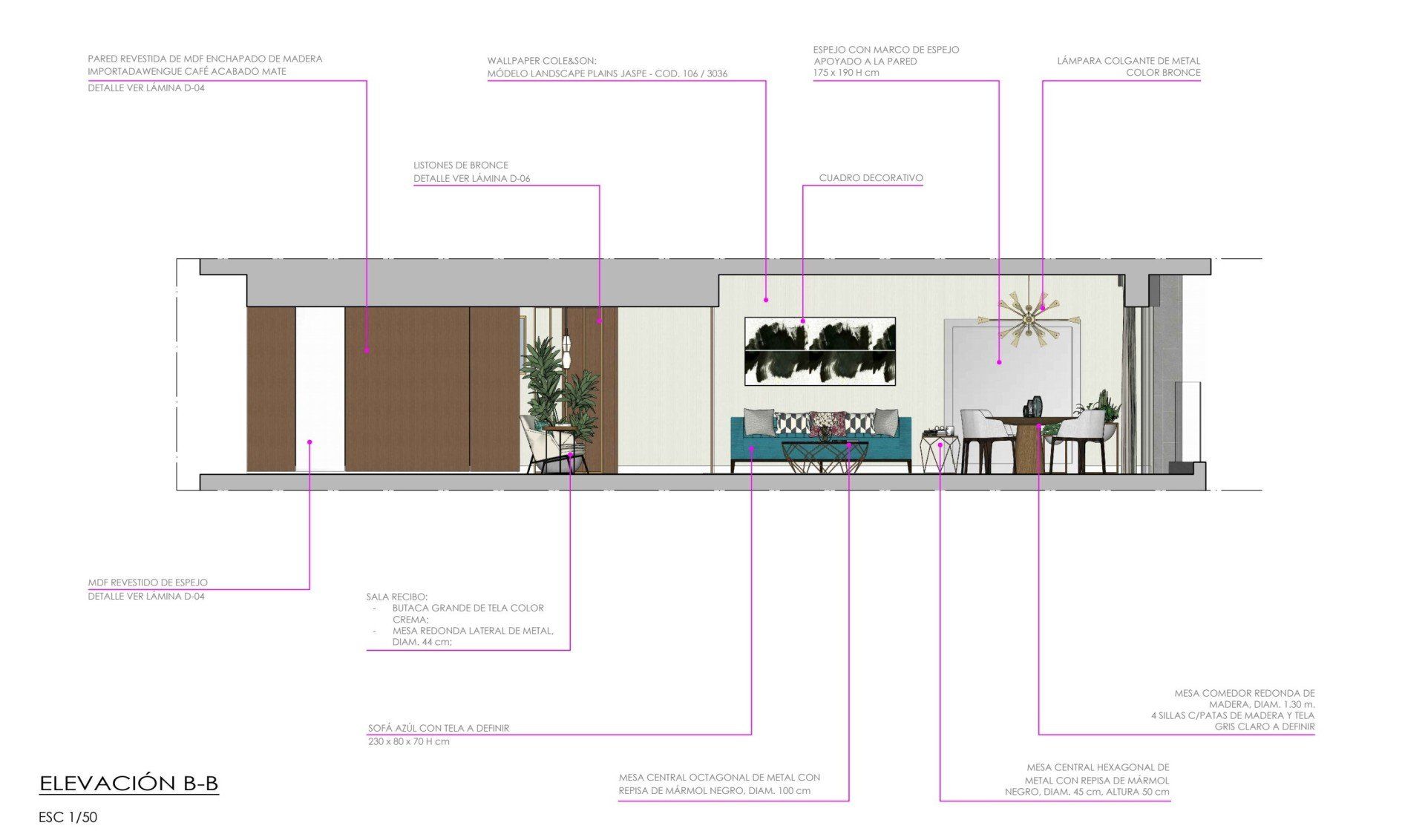 Un dibujo de una sala de estar y un comedor en una casa.