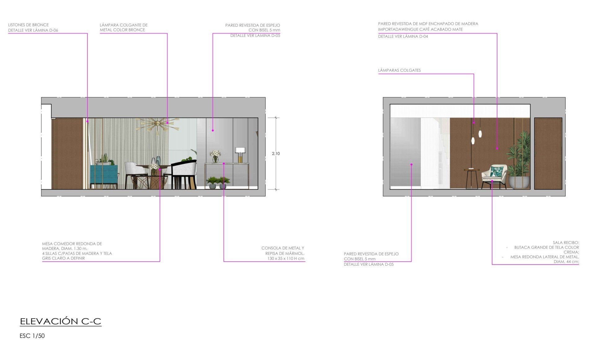 Un dibujo de una sala de estar y un comedor.