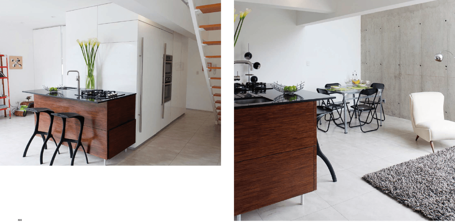 Una foto de una cocina y una foto de una sala de estar.