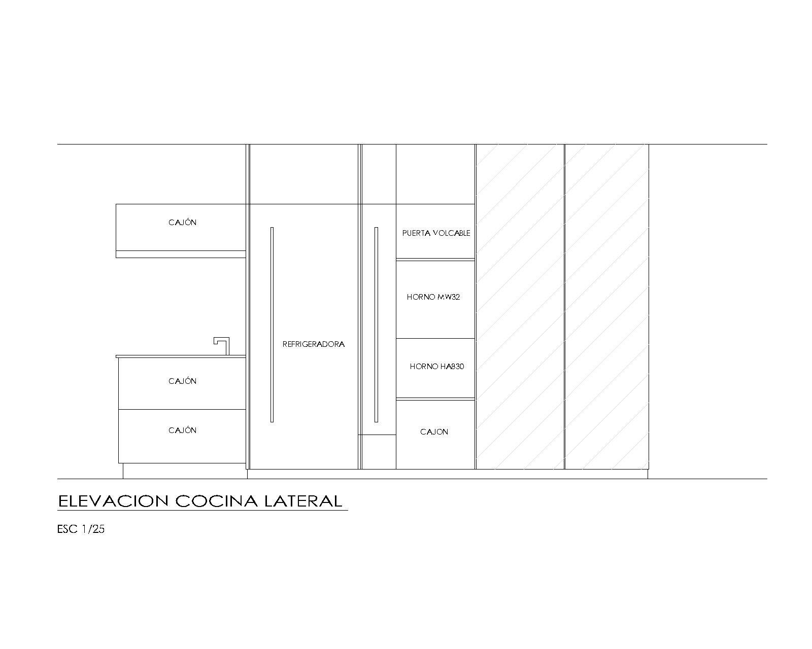 Un dibujo en blanco y negro de una cocina en español.