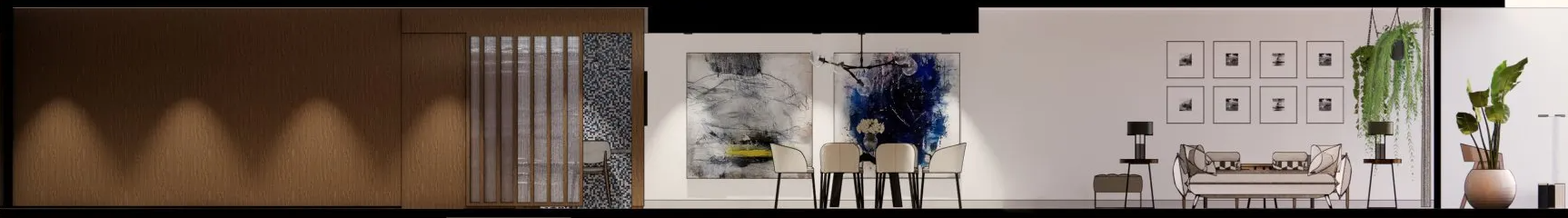 Una imagen borrosa de una sala de estar con muchos muebles y un cuadro en la pared.