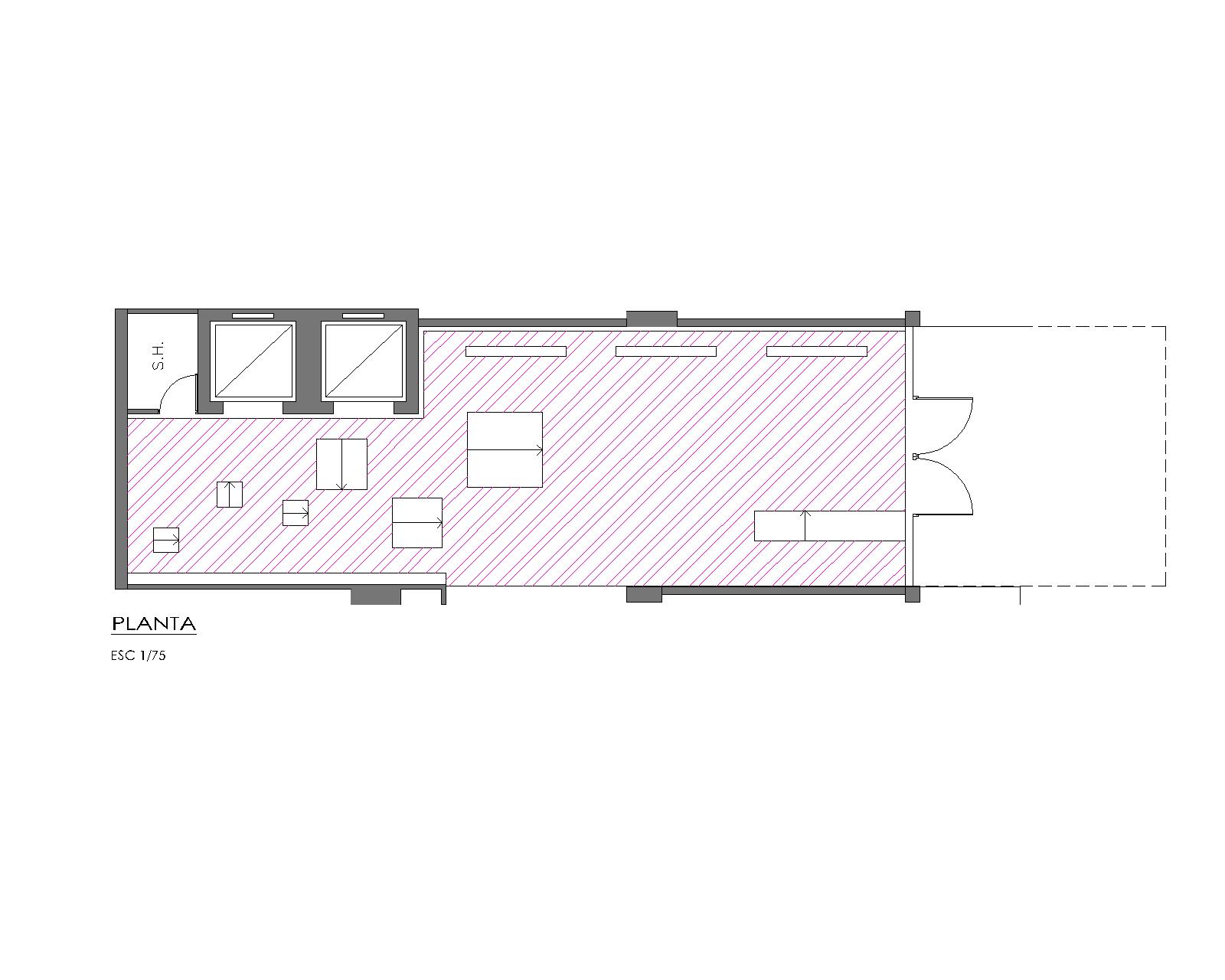Un plano de una casa con muchas ventanas y puertas.
