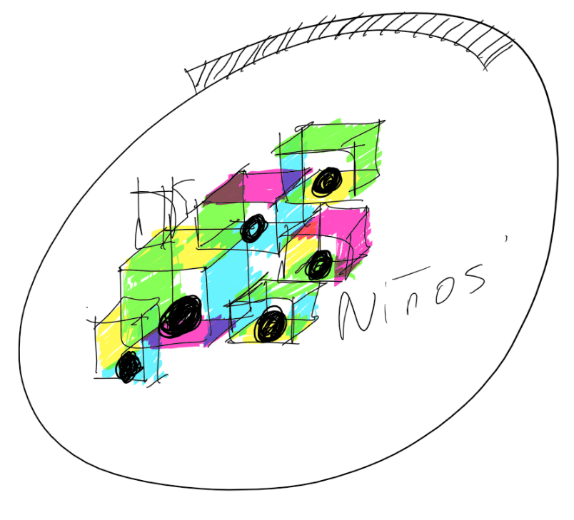 Un dibujo de una montaña rusa con la palabra niños escrita en ella.