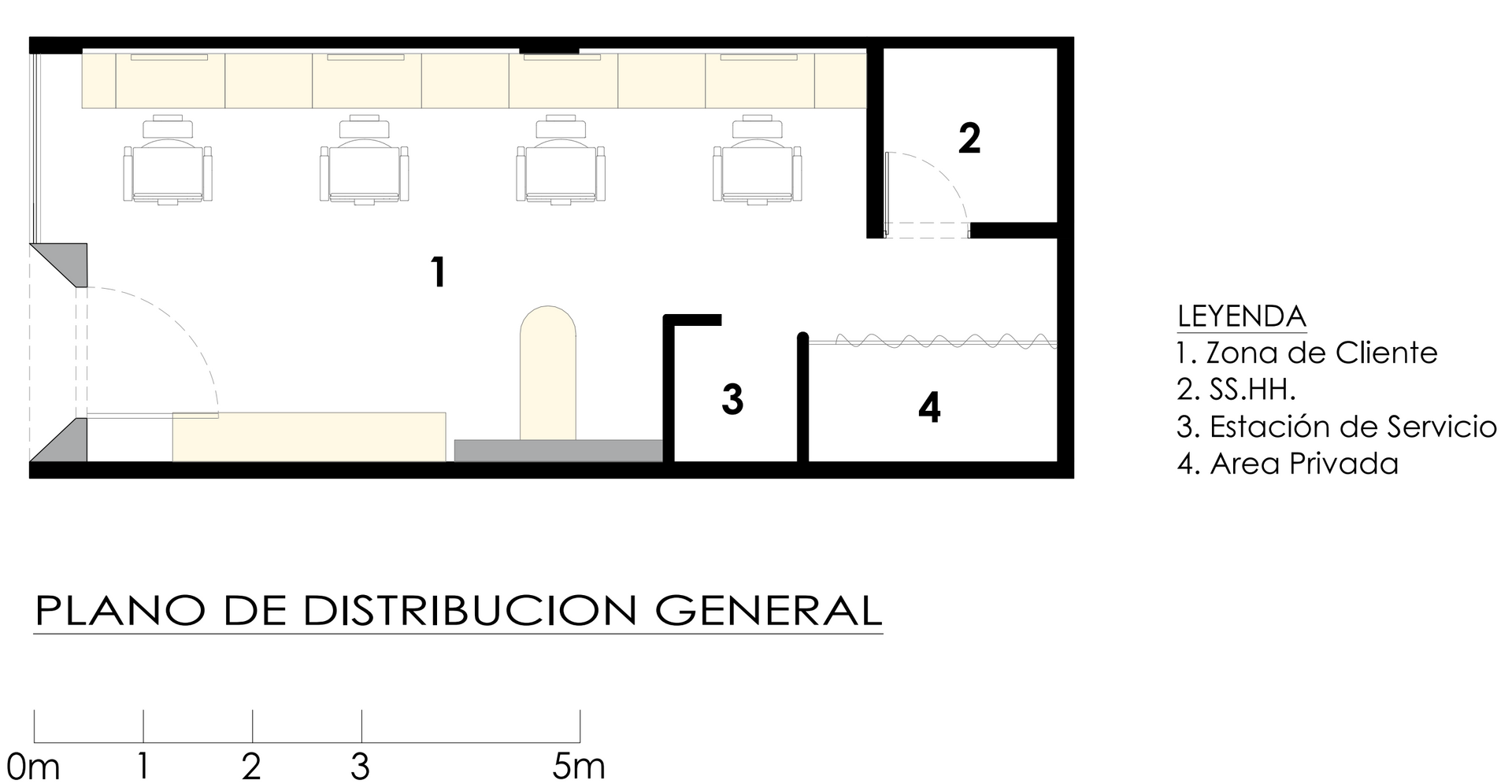 Un plano en blanco y negro de un edificio en español.