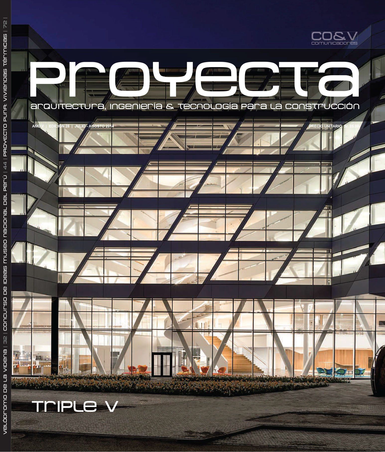 La portada del proyecto triple v muestra un gran edificio con muchas ventanas.