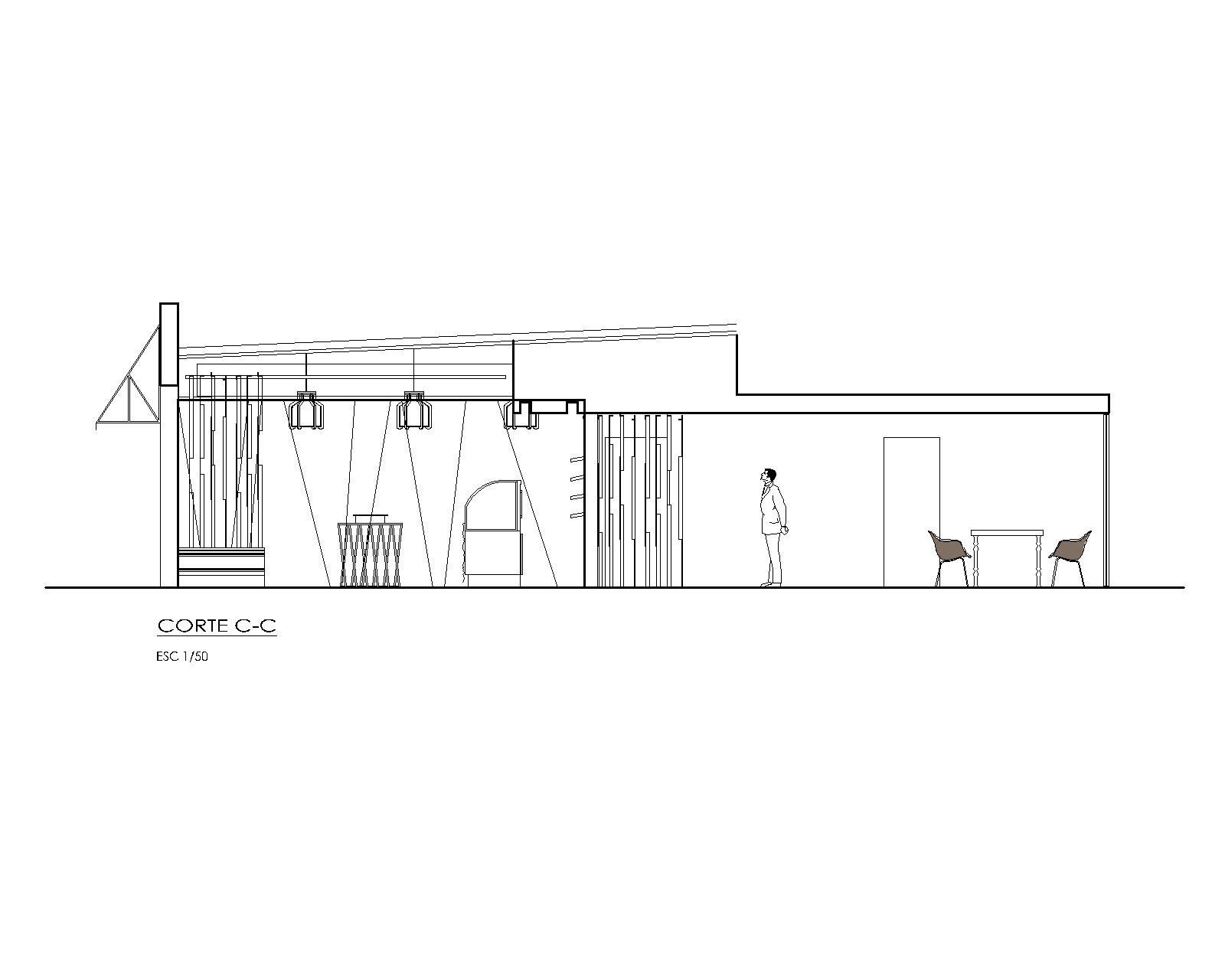 Un dibujo en blanco y negro de una casa con un hombre parado frente a ella.