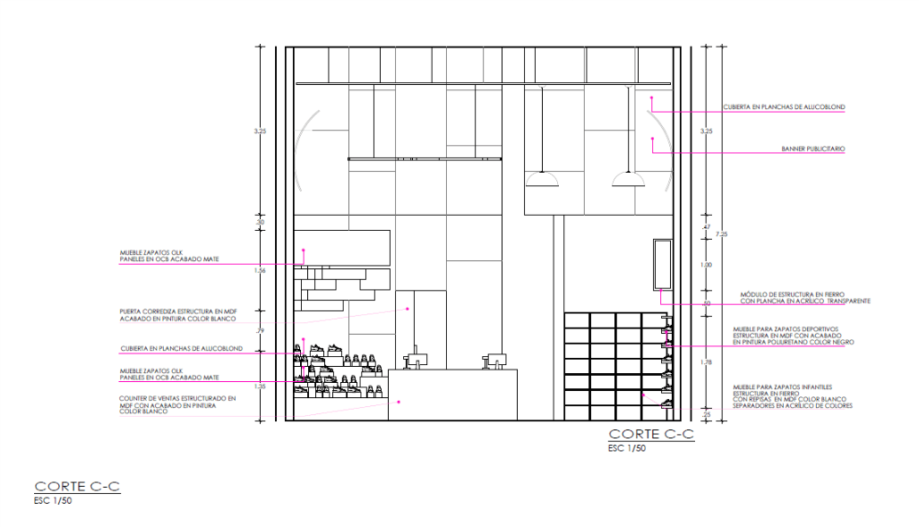 Un dibujo en blanco y negro de una habitación con una escalera.