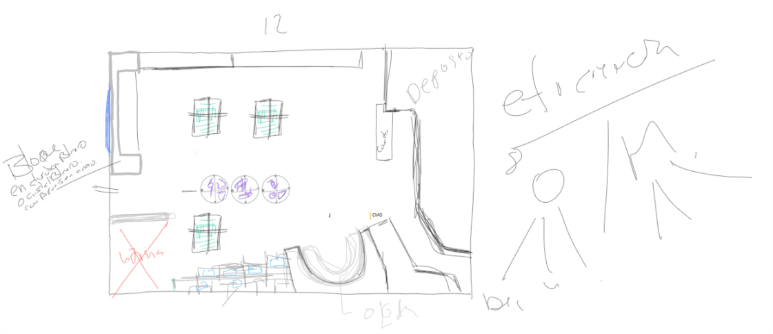 Un dibujo en blanco y negro de una casa con mucha escritura en ella.