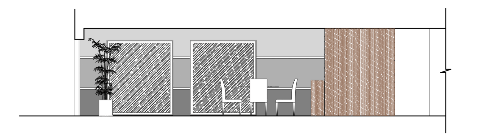 Un dibujo en blanco y negro de una casa con una valla y una puerta.