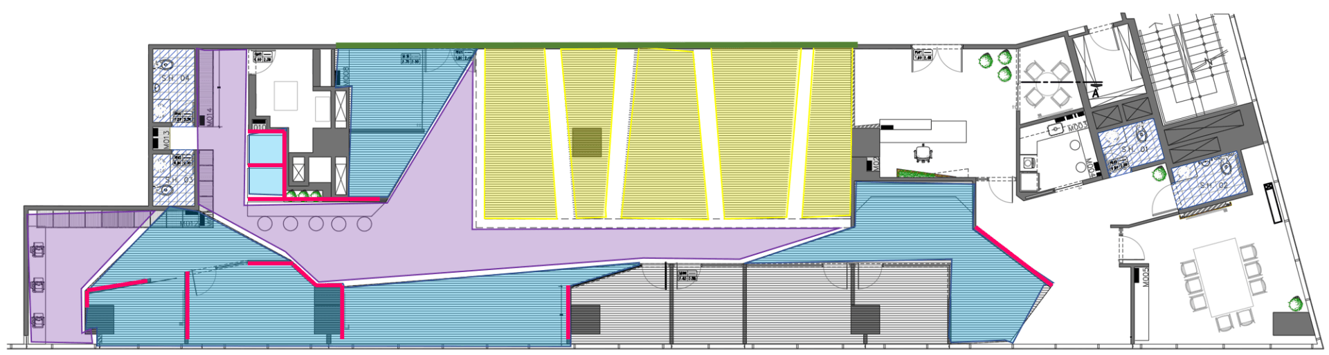 Un plano de un edificio con muchas escaleras.