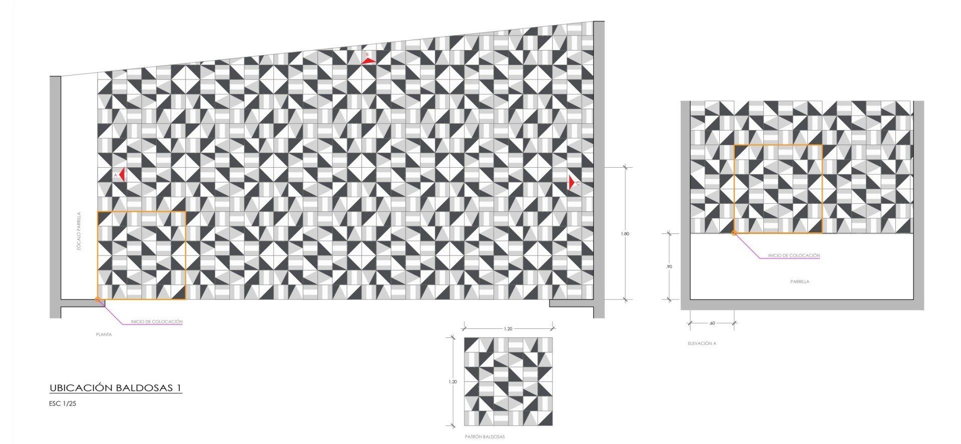 Un dibujo en blanco y negro de una pared con un patrón en ella.