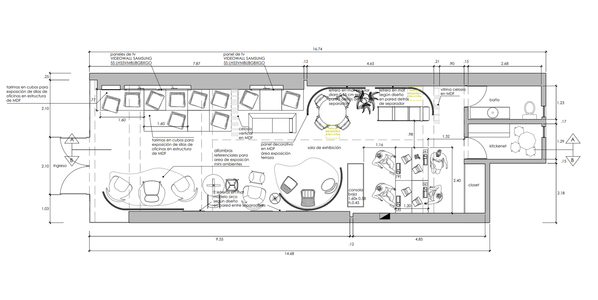 Un plano en blanco y negro de un edificio sobre un fondo blanco.