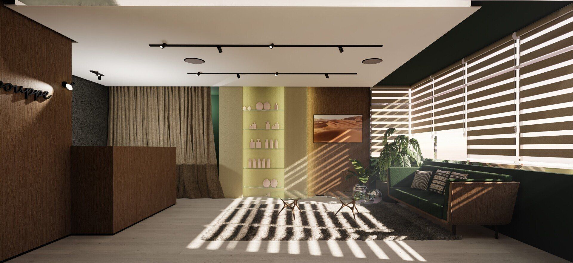 Una habitación con muchas ventanas y un sofá dentro.