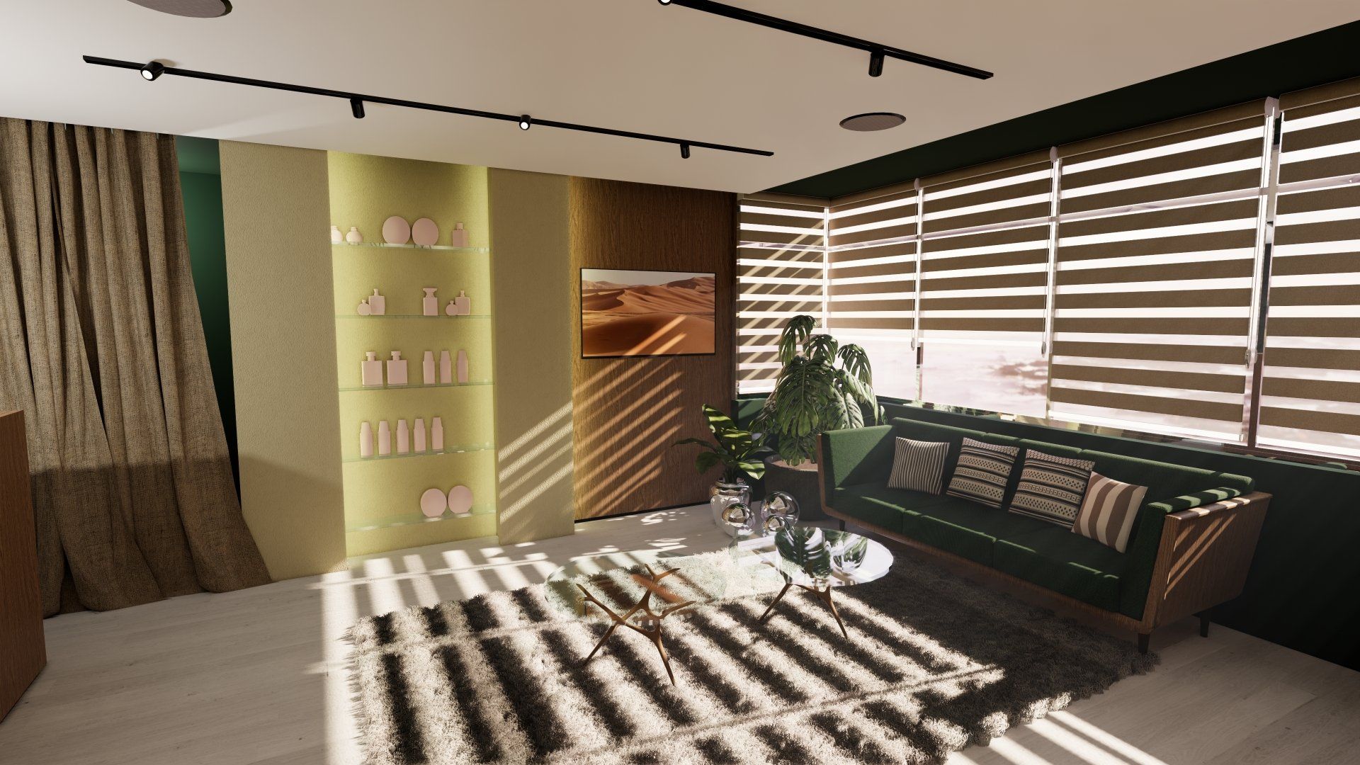 Una sala de estar con sofá, mesa y ventana.