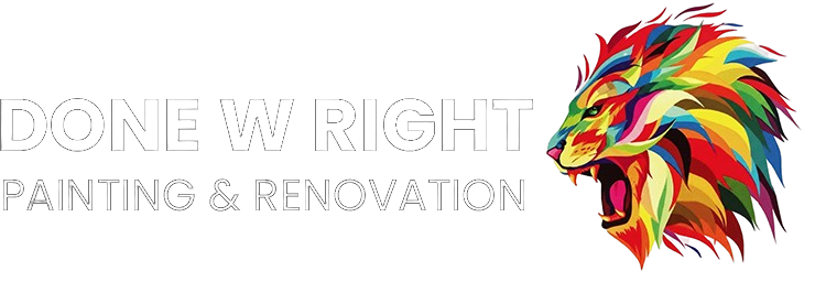Logo for "Done Wright Painting & Renovation" with a colorful lion head and text.