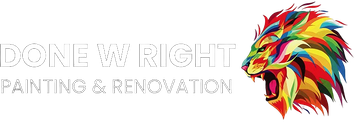 Logo for "Done Wright Painting & Renovation" with a colorful lion head and text.