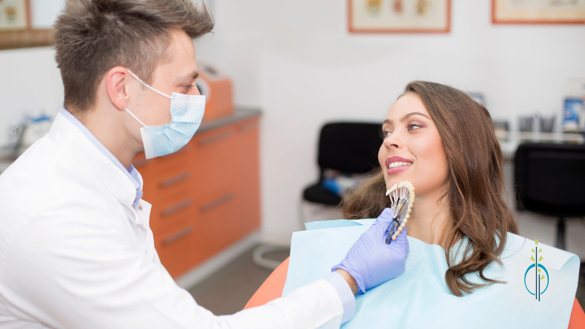 A dentist is examining a woman 's teeth in a dental office.