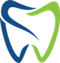 A blue and green tooth on a white background