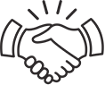Handshake, symbol of agreement or partnership, with radiating lines.