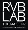 RVB LAB: white text on black background, "RVB LAB THE MAKE UP" and tagline.