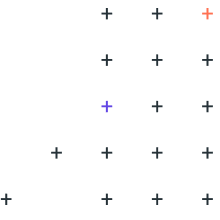 Grid of plus signs, mostly black, with one red and one purple.