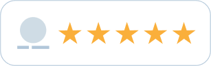 Review with a user icon and five gold stars, indicating excellent rating.