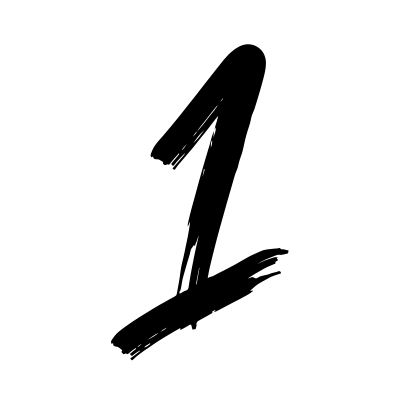 The number 1 is drawn with a brush on a white background.