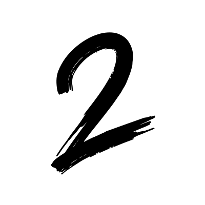 The number two is drawn with a brush on a white background.