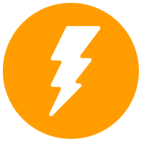 White lightning bolt within an orange circle.
