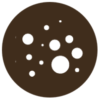Brown circle with white circular cutouts of varying sizes.