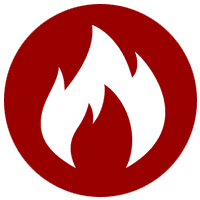 White flames inside a dark red circle.