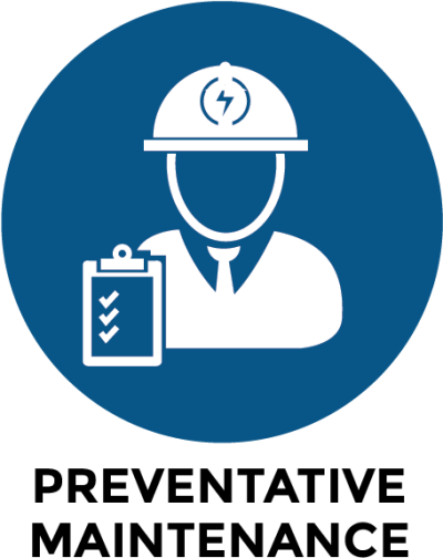 Blue circle with white icon: person in hard hat holding clipboard, text