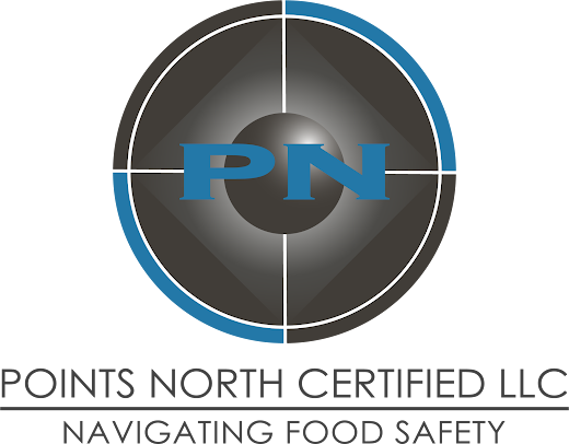 Logo for Points North Certified LLC: blue and gray circular design with