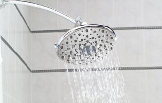 Shower head in domestic bathroom