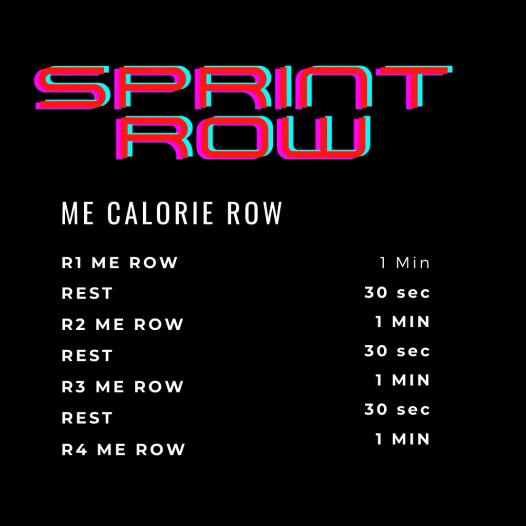 A sprint row me calorie row is shown on a black background