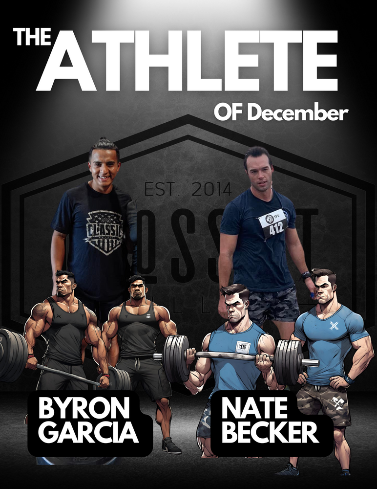 A poster for the athlete of december featuring byron garcia and nate becker