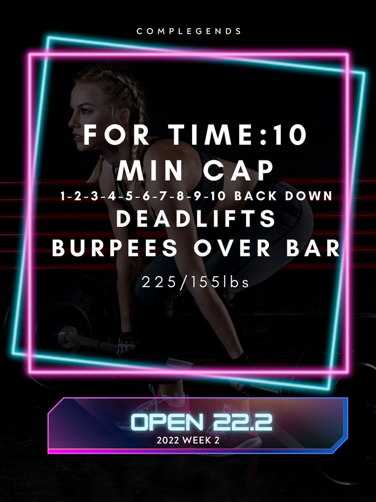 A poster for a gym that says for time : 10 min cap deadlifts burpees over bar