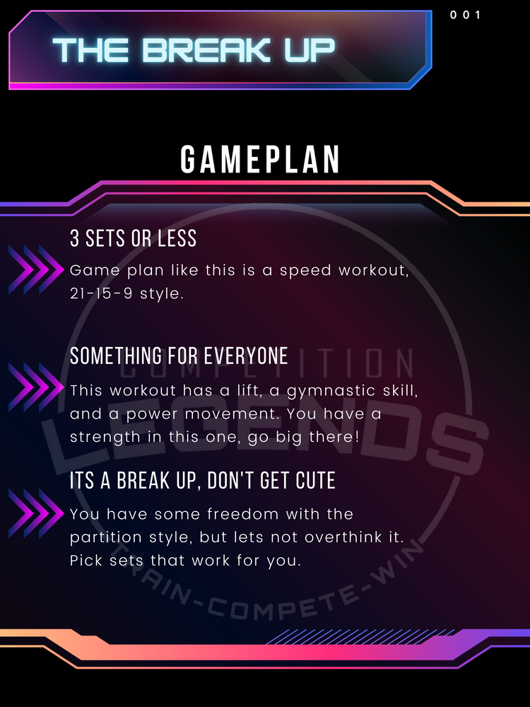 A game plan for a video game called the break up gameplan