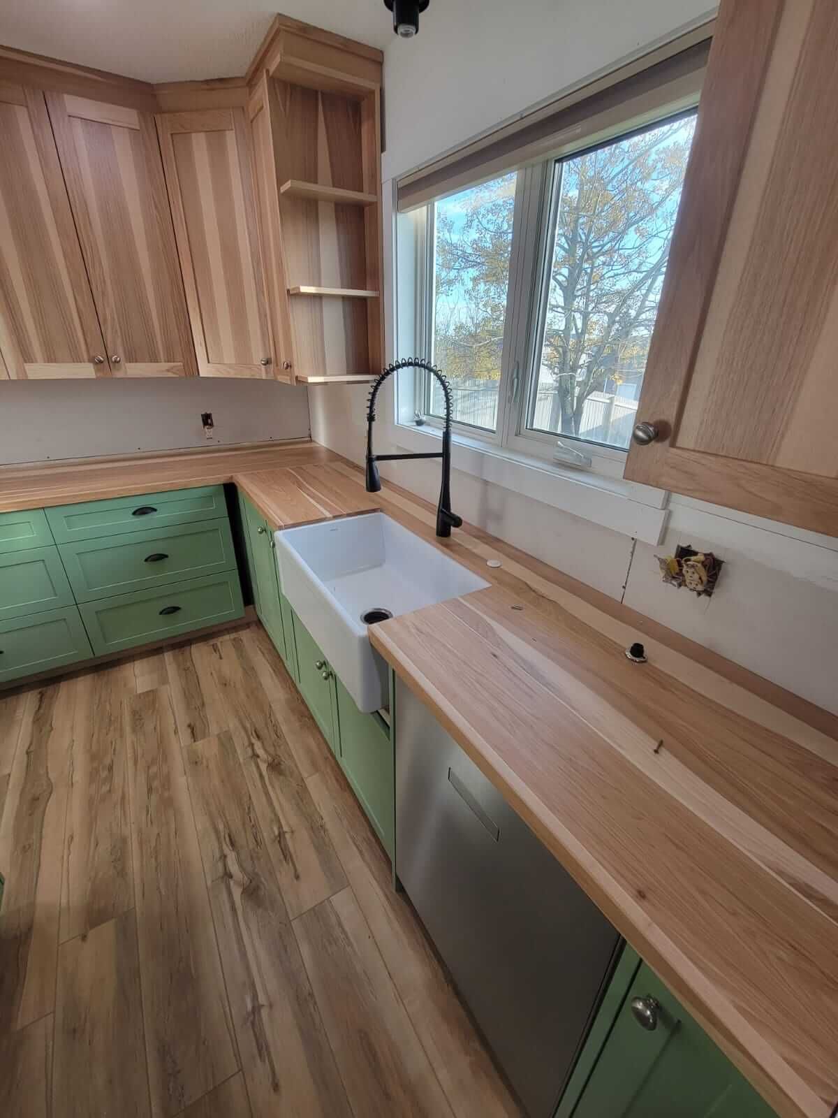 Kitchen with wooden counter top