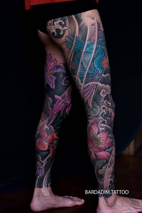 Japanese leg tattoo sleeve by George Bardadim