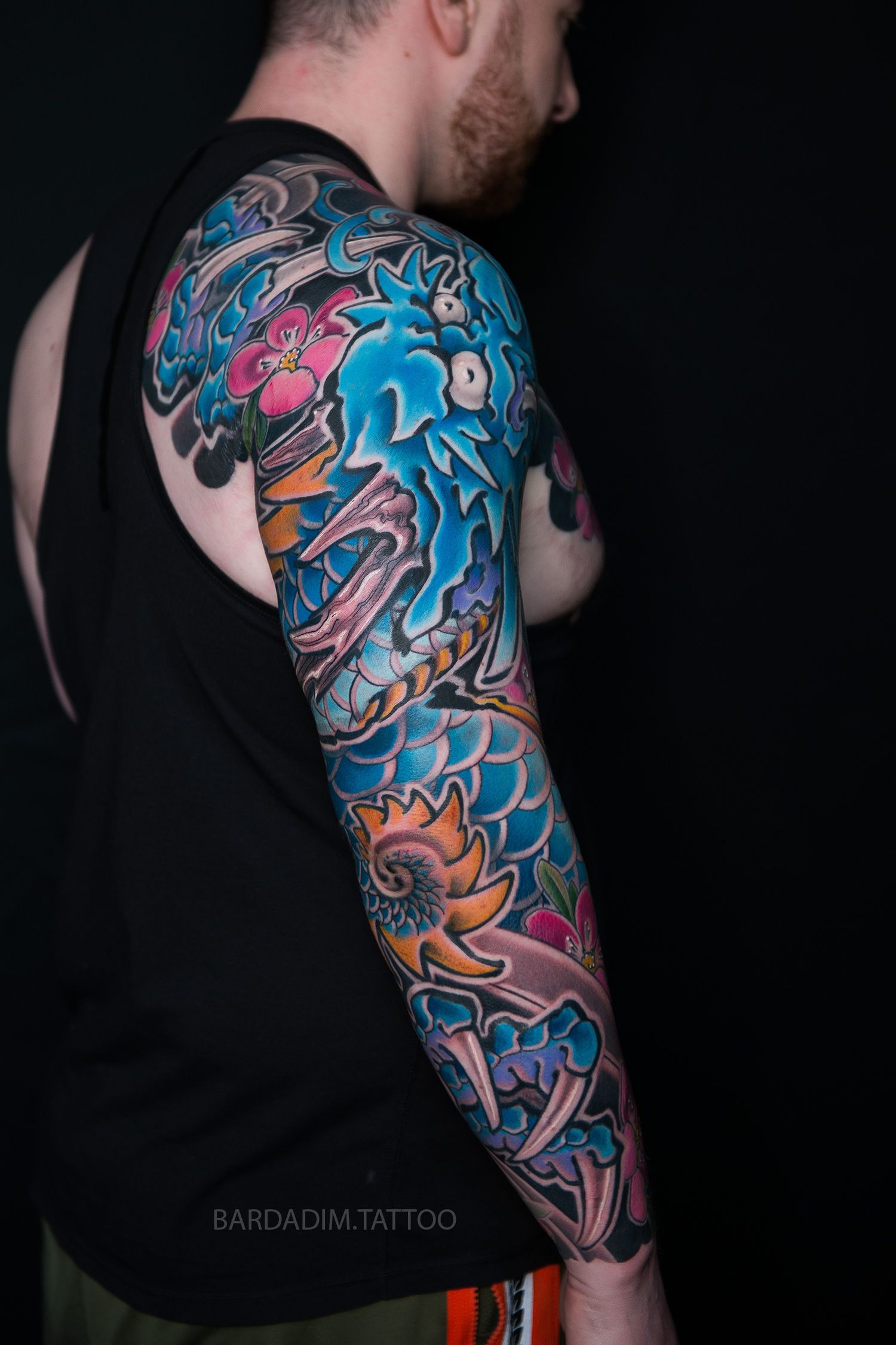 Blue dragon tattoo sleeve