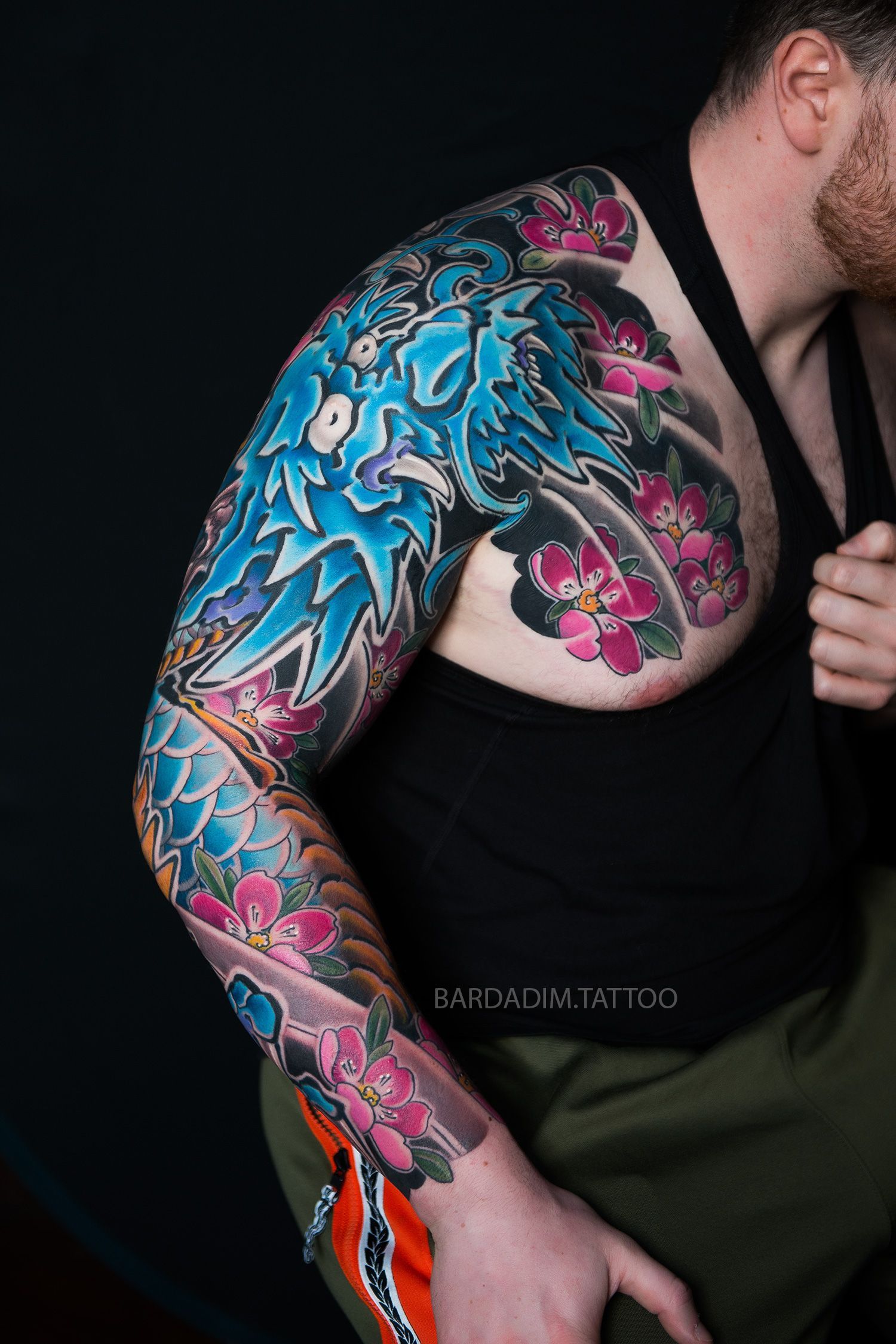 Blue dragon tattoo sleeve