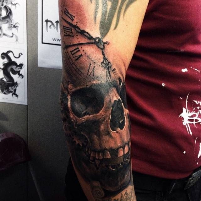 Skull and Watch Tattoo