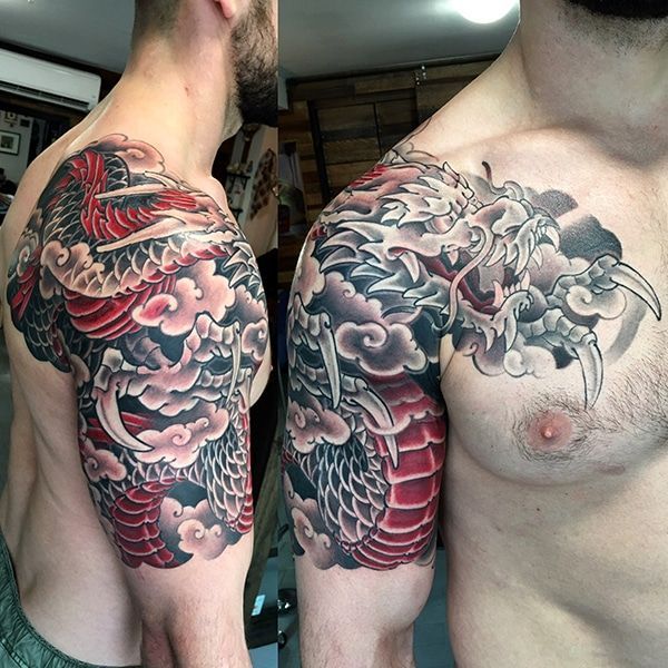 Japanese Dragon Fight Tattoo