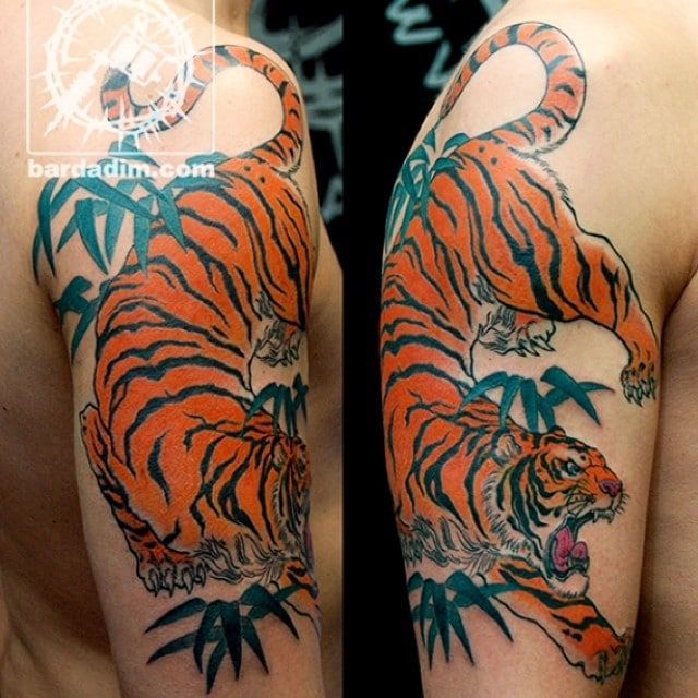 realistic tiger tattoo done at Masterpiece Tattoo in San Francisco