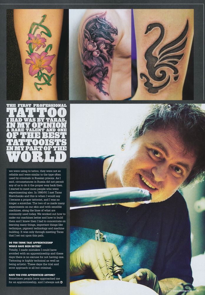 A man is getting a tattoo in a magazine